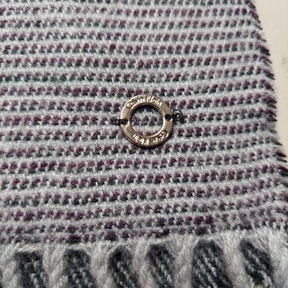 Calvin Klein Gray Striped Fringe Blanket Scarf - Picture 6 of 7